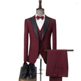 Men's Suits Men 3 Pieces With Black Lapel Slim Business Casual For Wedding Man Groom Tuxedo Set Jacket Vest Pants