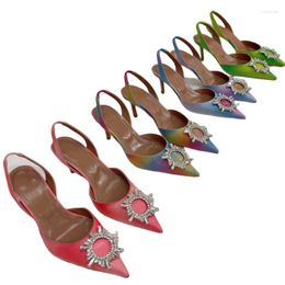 Sandals 2023 Summer Slingback Women Crystal Buckle Party Wedding Lady High Heels Brand Designer Woman Silk Pumps Shoe 41 42