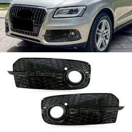 Car Front Bumper Fog Light Lamp Cover Honeycomb Grille Grill Glossy Black For Audi Q5 2013 2014 2015 2016 2017