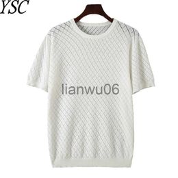 Men's Sweaters Men Knitted 100 pure cotton round neck Tshirt Short sleeve Hollow out style Breathable and comfortable highquality Pullover J230806