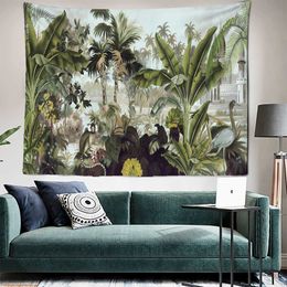 Tapestries Tropical Plants Tapestry Rainforest Illustration Wall Room Background Decoration Painting Cloth Tapestry Home Art Decor