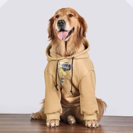Dog Apparel Large Dog Clothes Winter Warm Thick Hooded Pullover Sweatshirt Anti-hair Loss Fashion Printing Pet Clothes Supplies 230815