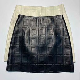 High Quality Designer Leather Skirts Fashion F Letter Print Waist Hip A-Line