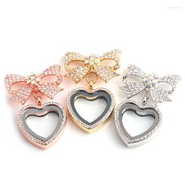 Brooches 3PCS Rhinestone Flower Bowknot Heart Glass Living Memory Lockets Fit Floating Charms Pendant Jewelry