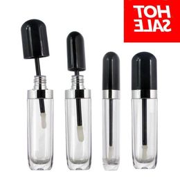 8ML Oblate Shape Empty Lip Gloss Tube Refillable Lipstick Containers & Black Lid & Brush Tip Applicator Wand for DIY Lip Refillable Mak Udko