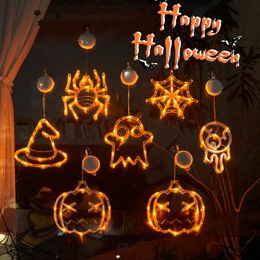 Other Event Party Supplies Light Up Halloween Window Lights Pumpkin Spider Bat LED Sucker Lamp Atmosphere Decoration Lamp String For Halloween Window Decor 230816