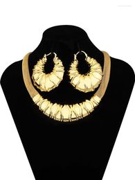 Necklace Earrings Set 24K Gold Plated Oval Round Pendants Flat Earring Jewellery Fashion African Wedding Bridal Party Bride