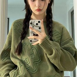 Women's Sweaters Deeptown Harajuku Green Sweater Women Vintage Knitted Female Jumper Korean Style Pullover Hiphop Streetwear Knitwear