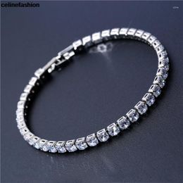 Link Bracelets 4mm Double Colour Crystal Tennis Bracelet For Women Men Korean Gold Blue CZ Chain Hand Accessories Trend Jewellery Gifts Couple