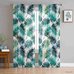 Curtain Tropical Jungle Palm Leaves Print Design Sheer Curtains for Living Room Translucidus Tulle Curtains Bedroom Chiffon Curtains R230816