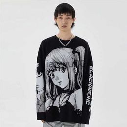 Men's Sweaters Mens Hip Hop Streetwear Harajuku Sweater Women Vintage Japanese Anime Death Note Print Knitted Sweaters Winter Oversize Pullover J230806