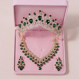 Necklace Earrings Set Itacazzo Bridal Headwear Crown Earwear Green-Colour Women's Luxury Party Tiaras