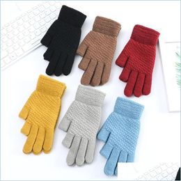 Fingerless Gloves Anti Cold Glove Pure Colours Pineapple Lines Design Man Womans Apply Thickening Fashion Expose 2 Fingers Mitts Drop D Dhtgh