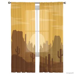 Curtain Desert Cactus Tulle Curtains for Living Room Bedroom Sheer Drapes Modern Printed Design Sheer Curtains