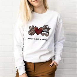 Women's Hoodies Peace Love Momlife Cotton Printed Women Sweatshirt Mom Spring Autunm Casual O-Neck Pullovers Long Sleeve Top Gift For