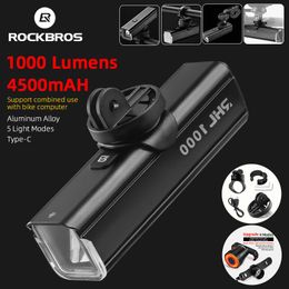 Bike Lights ROCKBROS Bicycle Front Light 1000 Lumens 4500mAH Lamp Highlight Aluminium TypeC Flashlight Headlight MTB Road Cycling 230815