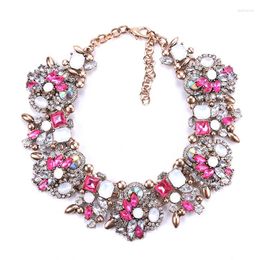 Chains Fashion Crystal Flower Pendant Necklace For Women Cute Jewellery Wedding Party Statement Bridal Chain Choker Gift