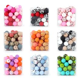 Teethers Toys Silicone Loose 15mm 20pcs DIY Chewable Food Grade Infant Leopard Print Round Ball Baby Teething Bead Rodent Teether 230814