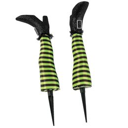 Other Event Party Supplies 2PCS Halloween Evil Witch Legs Decoration Upside Down Wicked Wizard Feet With Boot Stake Yard Lawn Garden Halloween Decor Props 230816