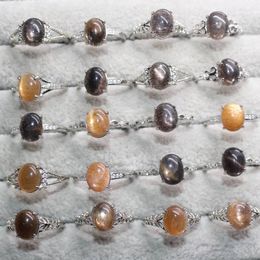 Wedding Rings 3rings 5rings AKAC approx8*10mm natural black golden sunstone adjustable white copper ring wholesale send randomly 230815