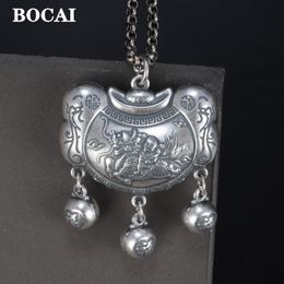 Pendant Necklaces BOCAI Real S990 Silver Jewellery Retro National Style Lucky Character Ruyi Lock Tassel Pendant Longevity Lock Birthday Gift 230815