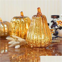Party Decoration Glass Pumpkin Light Led Glowing Delicate Halloween Decorative Lamp Supplies For Thanksgiving Fall Decorations Drop Dhv49