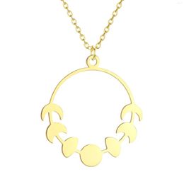 Pendant Necklaces Stainless Steel Moon Phase Solar Cycle Circle Necklace Ring Charm Jewelry