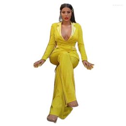 Women's Two Piece Pants Modern Double Breasted Womens Casual Suit 2 Pieces Slim Fit Yellow Business Formal Tuxedos Custom Made Lady