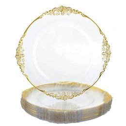 13 inch Decoration Round Gold Clear Transparent /gold/black /white Charger Plates Luxury Plastic Plates for Wedding 938