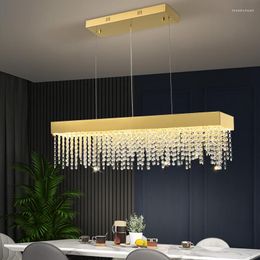 Chandeliers Rectangle Luxury Crystal LED Lighting Living Dining Room Gold/Chrome Pendant Hanging Lamp Home Decor Suspen Light