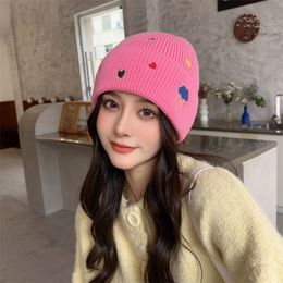 BeanieSkull Caps Cloud Love Embroidery Wool Hat Female Autumn and Winter Warm Ear Protection Knitted Small Fresh Cute Pullover Cap Student 230816