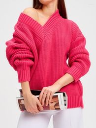 Women's Sweaters Thick Warm Knitted Sweater Women Autumn Winter Long Sleeve V Neck Female Fashion Casual Loose Oversized Pullovers