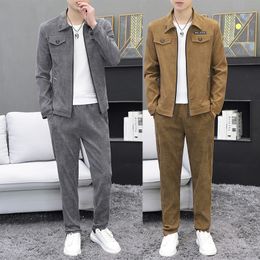 Mens Tracksuits Men Corduroy Sets Autumn Two Piece Long Trousers and Jakcet Clothing Casual Track Suit Male Big Pockets Sweatsuits 230815