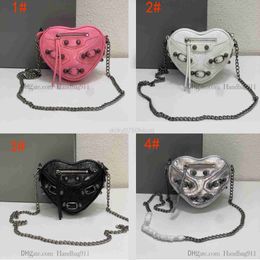 balencig Heart Cagole Le 2023 B Designer bag Shaped Shoulder Bags Bright Calf Leather Motorcycle Style Cross Body Silver Hardware Rivet Handbags Valentines Day Gif