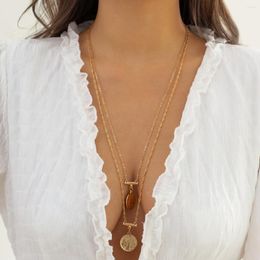 Pendant Necklaces Classical Ethnic Style Jewelry Metal Circular Tag Collarbone Chain Necklace Set Summer Female Sexy Gift