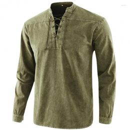 Men's Polos Mens V-Neck Shirt Knight Mediaeval Tunic Vintage Renaissance Roman Shirts Adult Viking Pirate Blouse Front Lace Up Man