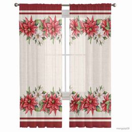 Curtain Christmas Winter Flower Sheer Curtains for Living Room Printed Tulle Window Curtain Luxury Home Balcony Decor Drapes