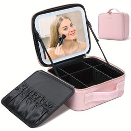 Lighted Makeup Travel Train Case With Mirror LED Light 3 Adjustable Brightness Cosmetic Bag Portable Storage Adjustable Partition Waterproof Toiletry Bag