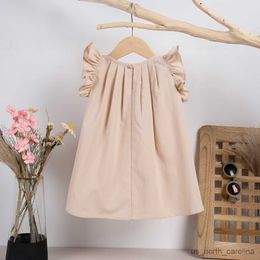 Girl's Dresses Baby Girls Keyhole Dress Ruffle Trim Plicated Dress Casual Solid Colour Kids Summer Clothes Cheap R230816