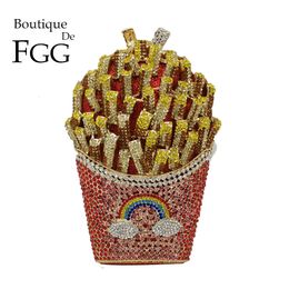 Evening Bags Boutique De FGG French Fries Chips Rainbow Clutch Minaudiere Bag Women Crystal Evening Bag Diamond Wedding Handbag Bridal Purse 230815