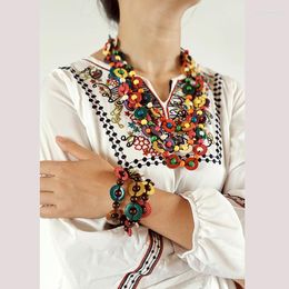 Necklace Earrings Set UDDEIN Boho Three Layer Colorful Handmade Bib Beads Bracelet Vintage Wood Party Jewelry African