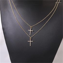 Pendant Necklaces Classic Cross Necklace For Women Double Layer Clavicle Chain Multilayered Pendants Fashion Ornament Wholesale