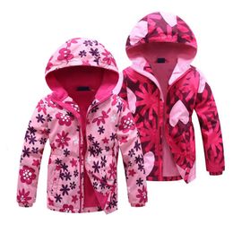Jackets Jacket For Girls Spring Children's Flower Fleece Clothes Girls Coat Windbreaker Outerwear Kids Polar Fleece Windproof 3-12T 230816