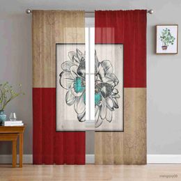 Curtain Butterfly Flower Retro Walls Sheer Window Curtains for Bedroom Drapes Home Decor Tulle Curtains for Living Room Chiffon Curtains R230816