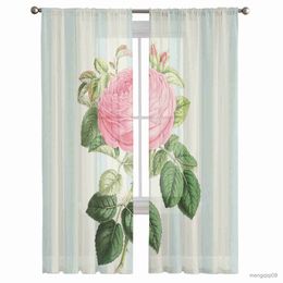 Curtain Valentine'S Day Rose Stripes Modern Sheer Curtains for Living Room Bedroom Tulle Curtains Window Curtain Kitchen Decor