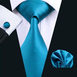 Teal Silk Tie Set Hanky Cufflinks Mens Solid Jacquard Woven Business Casual Neck Tie Set N-0221208i