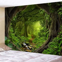 Tapestries Sunshine Trees Misty Forest Tapestry Landscape Wall Hanging for Ceiling Hanging Room Decor Home Decoration Accessories