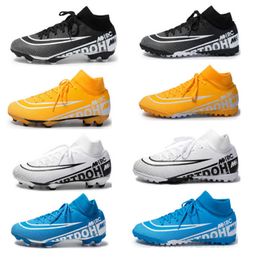 New Style Youth High Top Football Shoes TF AG Mens Soccer Boots Children's Blue Yellow White Professional Training Shoes Big Size 35-46