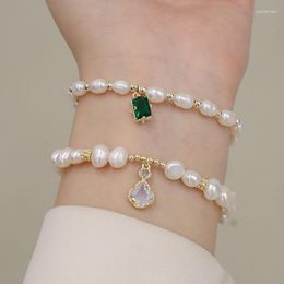 Strand Natural Baroque Freshwater Pearl Bracelets For Women Fashion Zircon Pendant Bangles Original Jewelry Accessories Wholesale