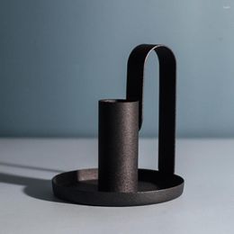 Candle Holders Retro Simple Small Black Iron Wrought Metal Holder DIY Household Decoration Round Base